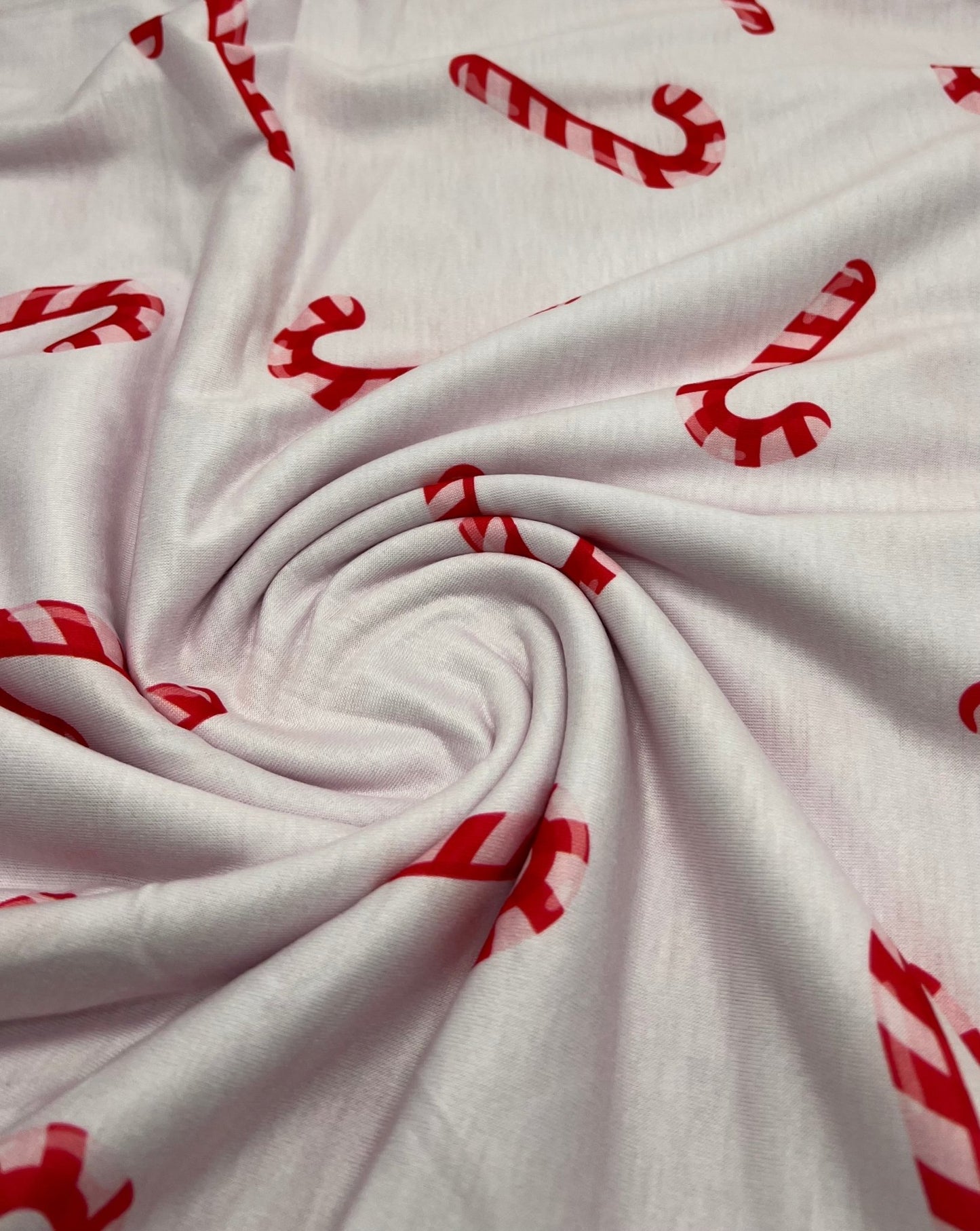 Soft Pink Candy Cane Print Soft Spun Poly Stretch Fabric - T9 Fabrics