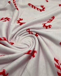 Soft Pink Candy Cane Print Soft Spun Poly Stretch Fabric - T9 Fabrics