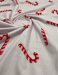 Soft Pink Candy Cane Print Soft Spun Poly Stretch Fabric - T9 Fabrics