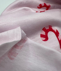 Soft Pink Candy Cane Print Soft Spun Poly Stretch Fabric - T9 Fabrics