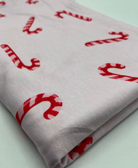 Soft Pink Candy Cane Print Soft Spun Poly Stretch Fabric - T9 Fabrics