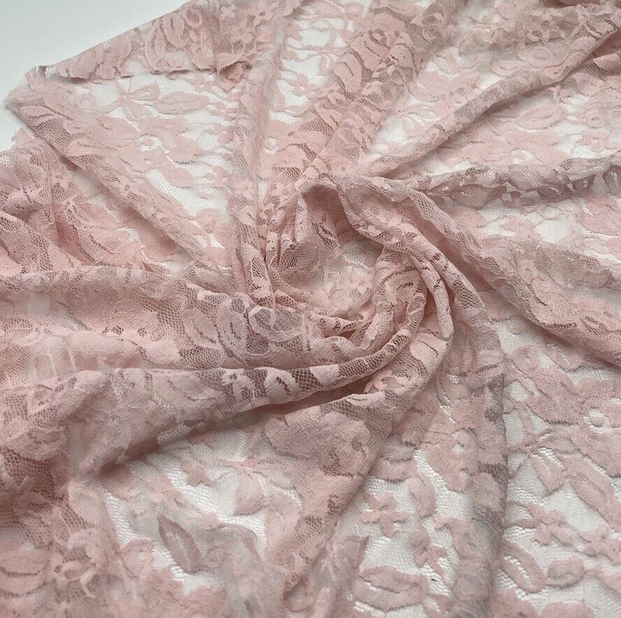 Soft Pink Floral Lace Fabric Stretch - T9 Fabrics