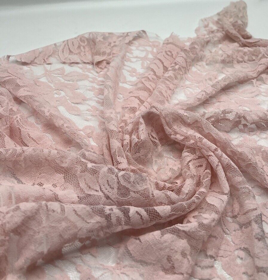 Soft Pink Floral Lace Fabric Stretch - T9 Fabrics