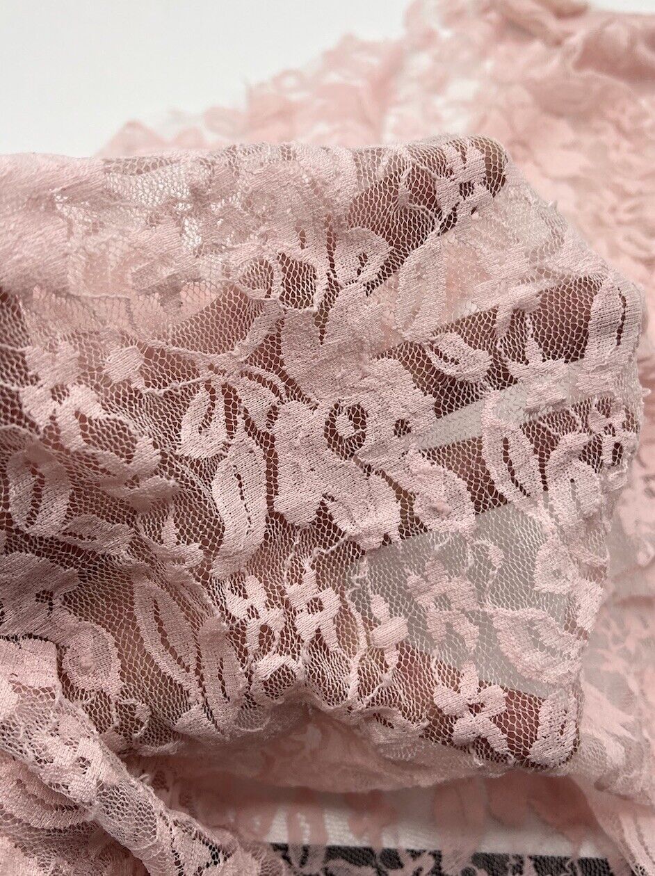 Soft Pink Floral Lace Fabric Stretch - T9 Fabrics