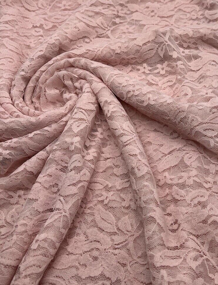 Soft Pink Floral Lace Fabric Stretch - T9 Fabrics