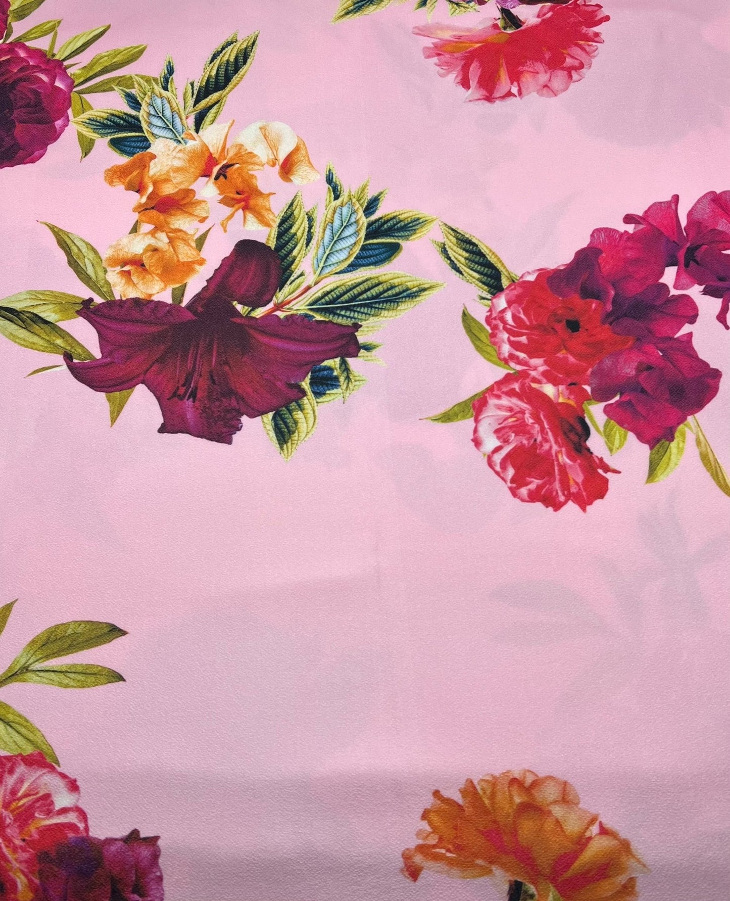 Soft Pink Floral Print Lightweight Jersey Crepe Fabric - T9 Fabrics