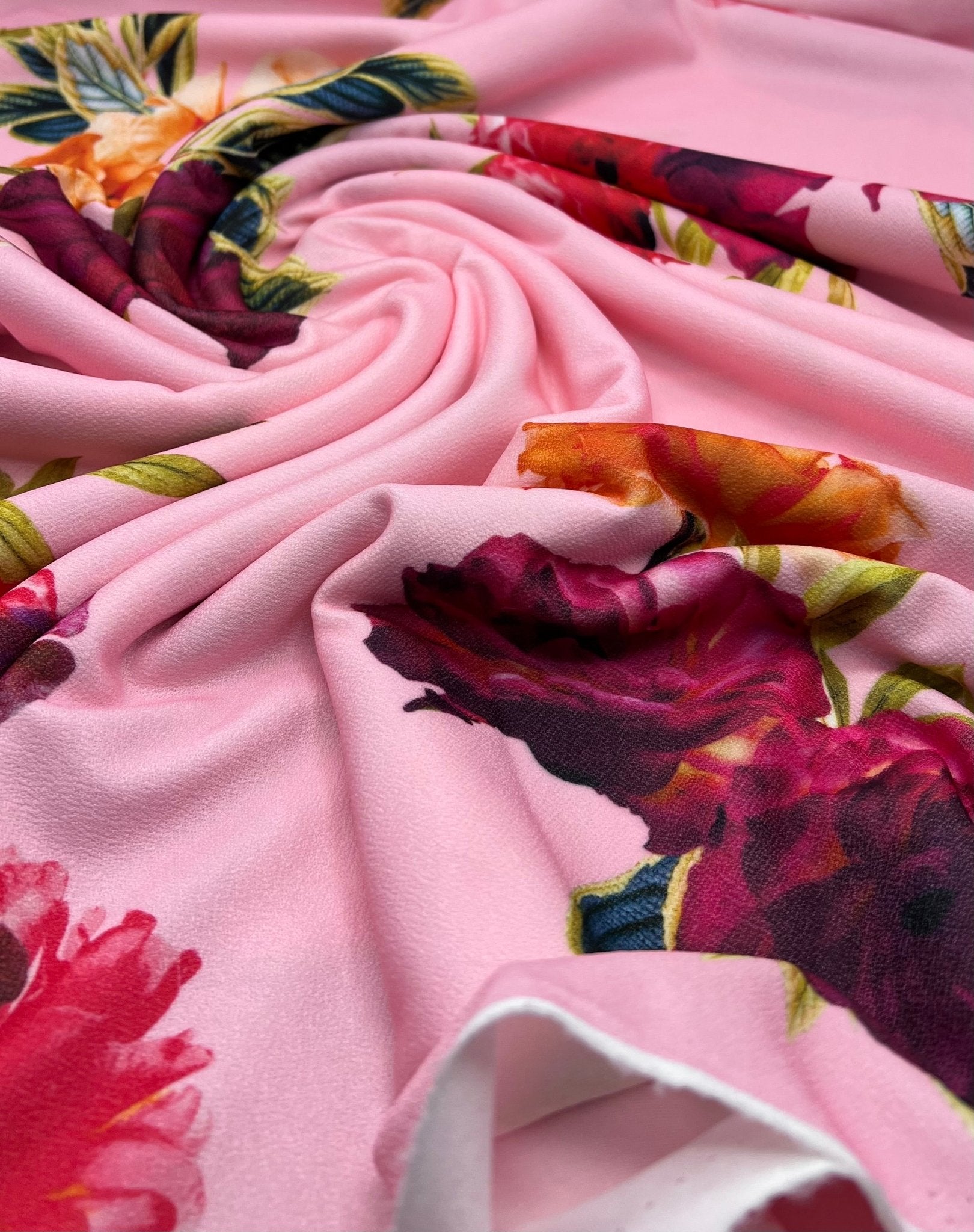 Soft Pink Floral Print Lightweight Jersey Crepe Fabric - T9 Fabrics