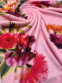 Soft Pink Floral Print Lightweight Jersey Crepe Fabric - T9 Fabrics