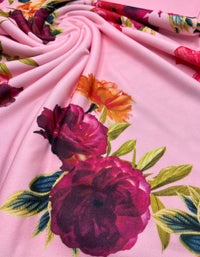 Soft Pink Floral Print Lightweight Jersey Crepe Fabric - T9 Fabrics