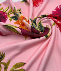 Soft Pink Floral Print Lightweight Jersey Crepe Fabric - T9 Fabrics