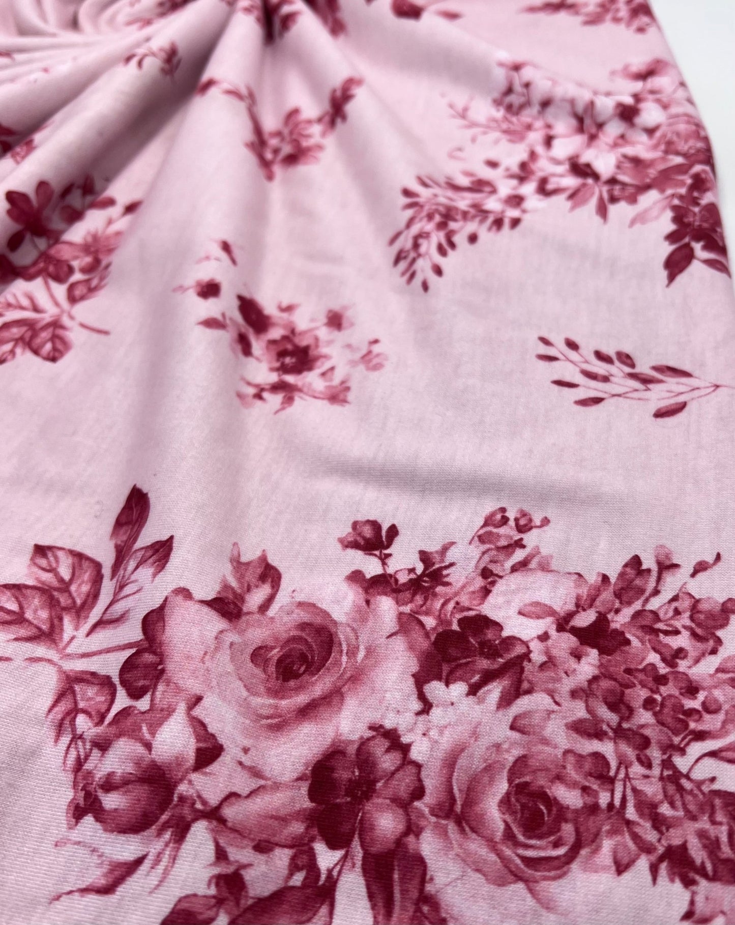 Soft Pink Floral Print Spun Poly Stretch Fabric - T9 Fabrics