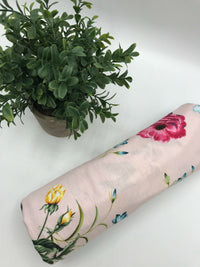 Soft Pink Floral Print Spun Poly Stretch Fabric - T9 Fabrics