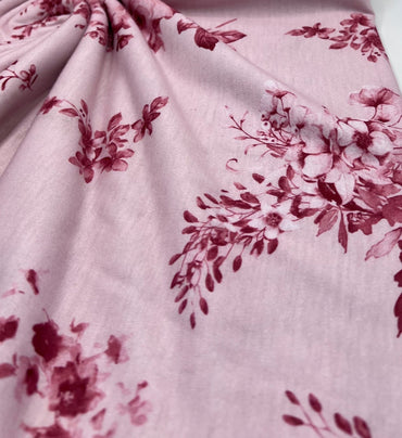 Soft Pink Floral Print Spun Poly Stretch Fabric - T9 Fabrics