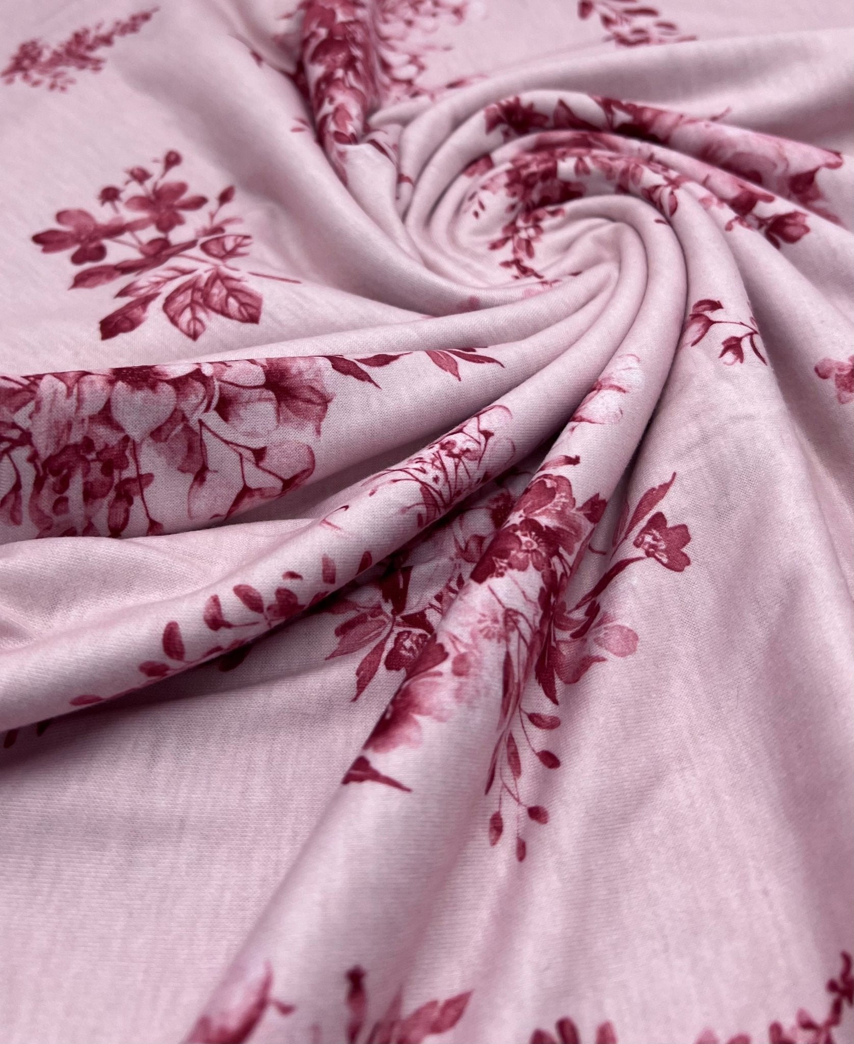 Soft Pink Floral Print Spun Poly Stretch Fabric - T9 Fabrics