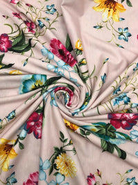 Soft Pink Floral Print Spun Poly Stretch Fabric - T9 Fabrics