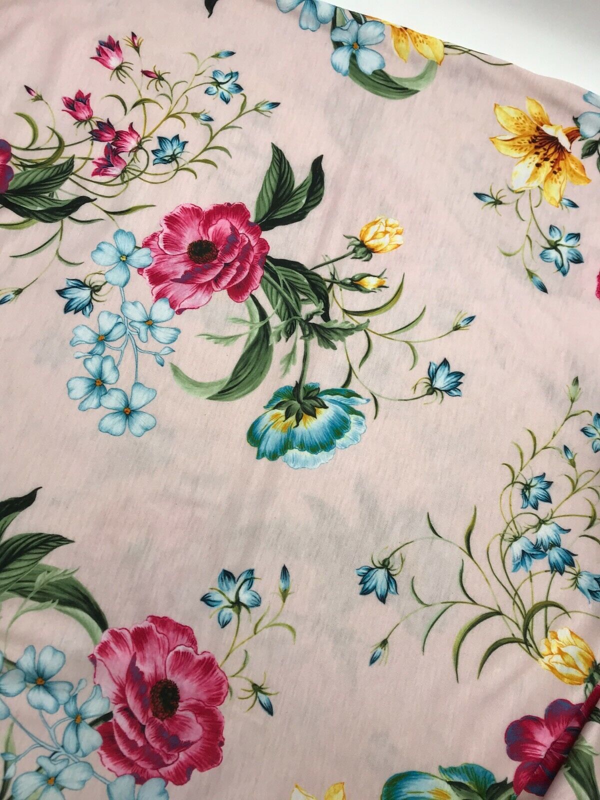 Soft Pink Floral Print Spun Poly Stretch Fabric - T9 Fabrics