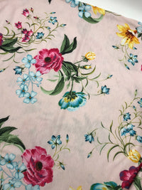 Soft Pink Floral Print Spun Poly Stretch Fabric - T9 Fabrics