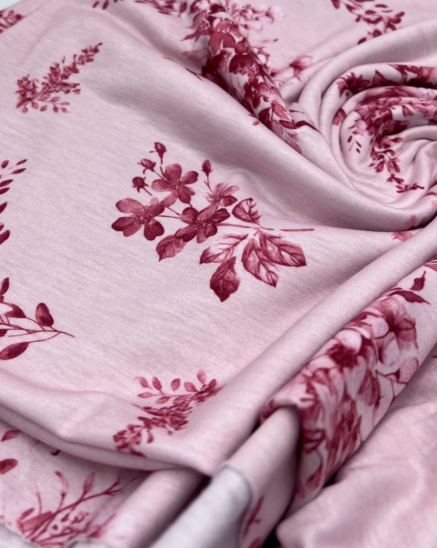 Soft Pink Floral Print Spun Poly Stretch Fabric - T9 Fabrics