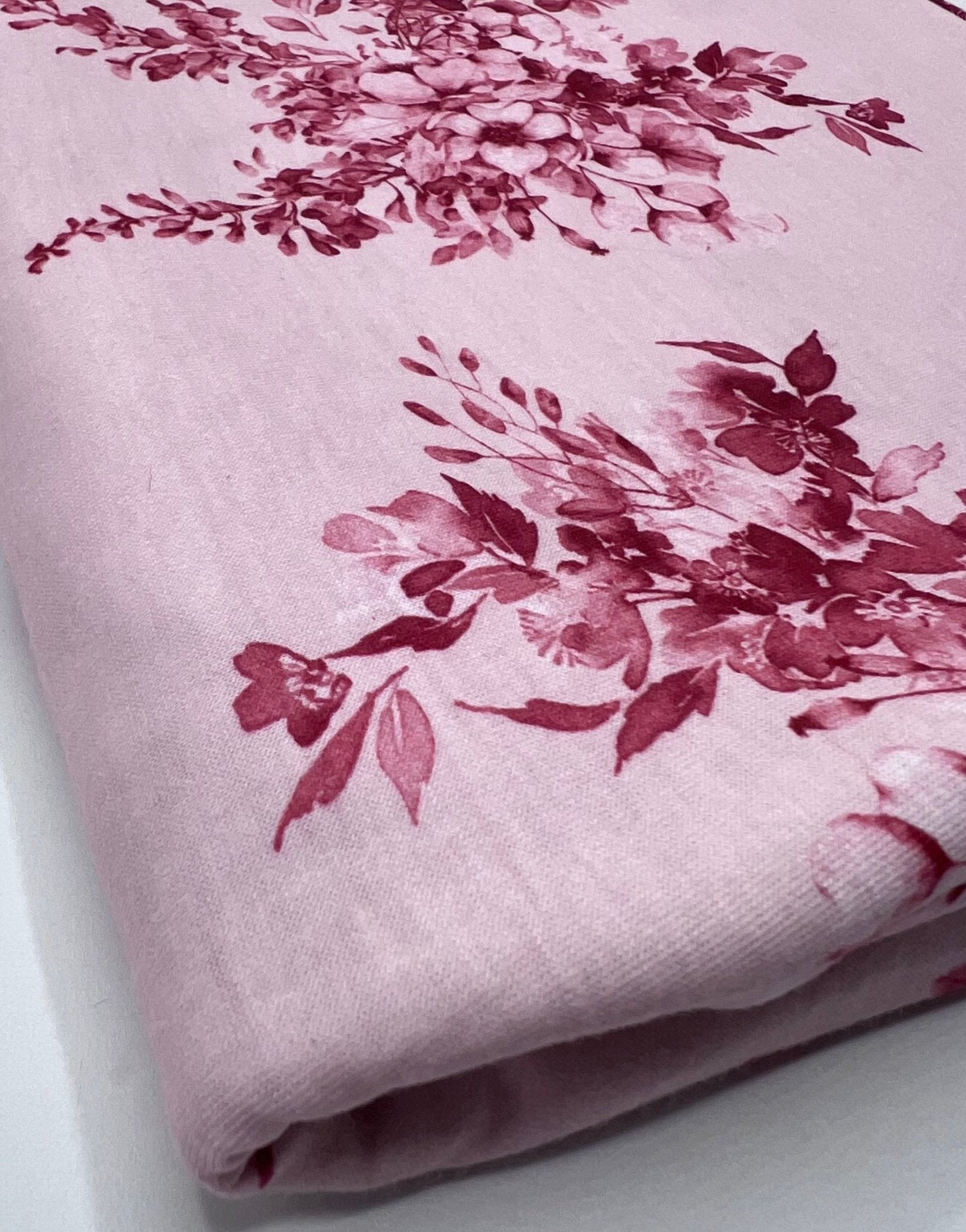 Soft Pink Floral Print Spun Poly Stretch Fabric - T9 Fabrics