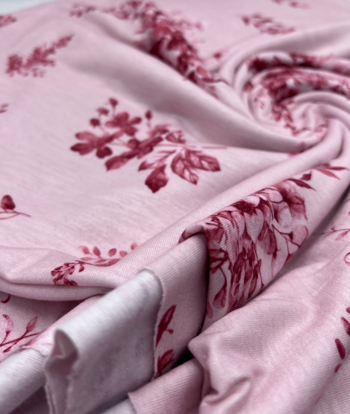 Soft Pink Floral Print Spun Poly Stretch Fabric - T9 Fabrics