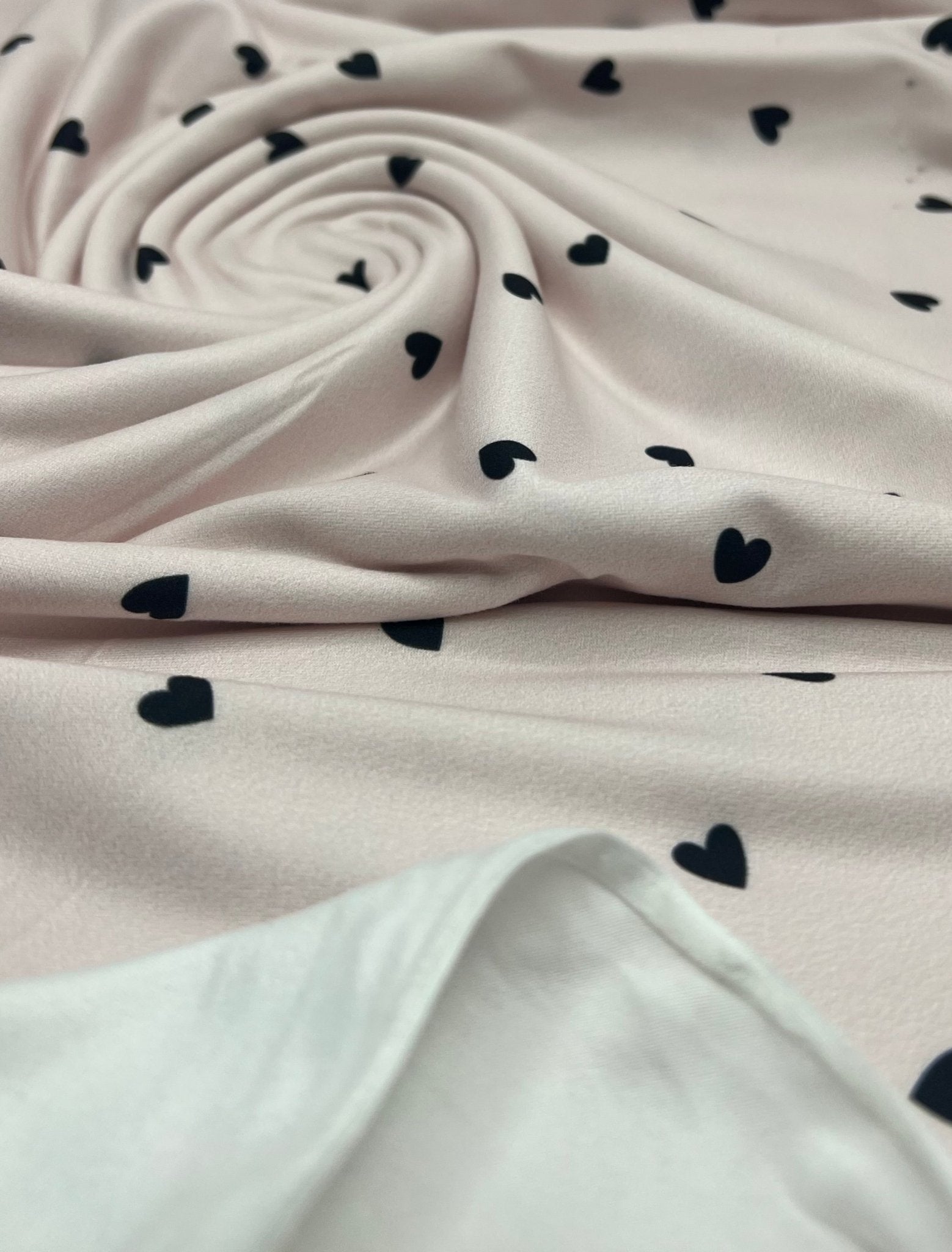 Soft Pink Heart Super Soft Print Spun Poly Stretch Fabric - T9 Fabrics