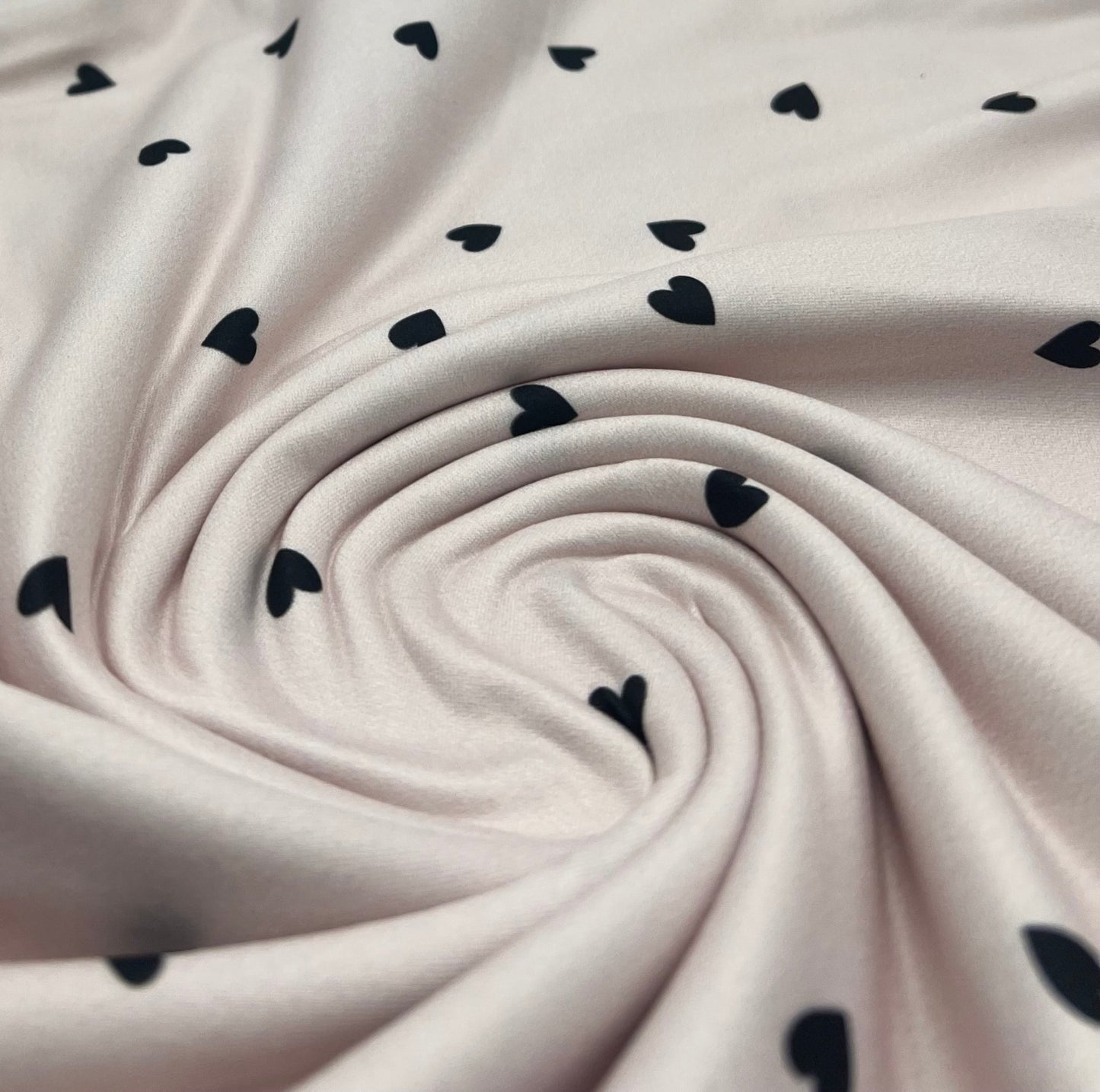 Soft Pink Heart Super Soft Print Spun Poly Stretch Fabric - T9 Fabrics