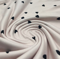 Soft Pink Heart Super Soft Print Spun Poly Stretch Fabric - T9 Fabrics