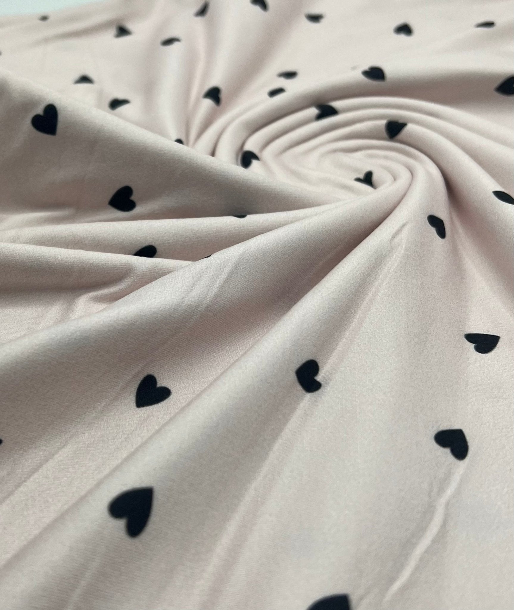 Soft Pink Heart Super Soft Print Spun Poly Stretch Fabric - T9 Fabrics