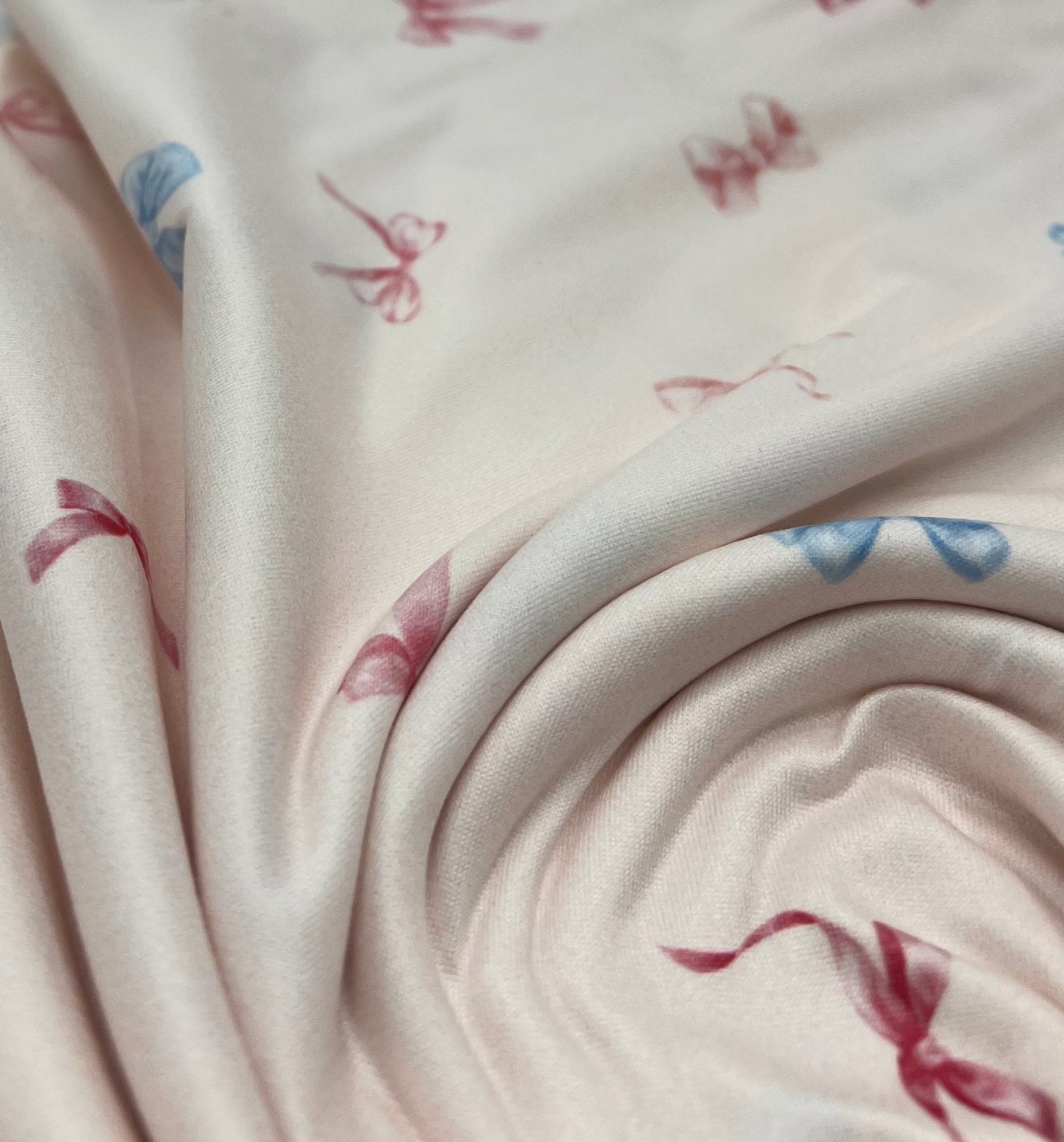 Soft Pink Multi Bows Super Soft Print Spun Poly Stretch Fabric - T9 Fabrics