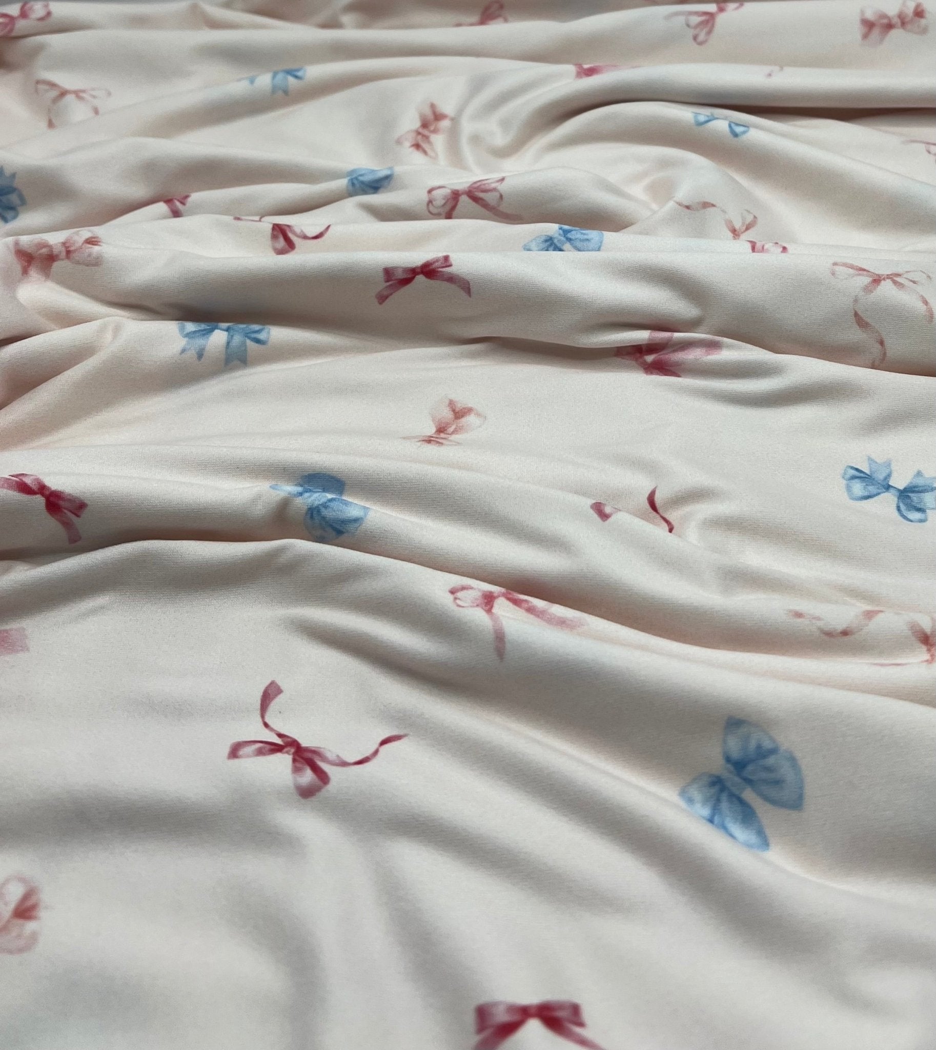 Soft Pink Multi Bows Super Soft Print Spun Poly Stretch Fabric - T9 Fabrics