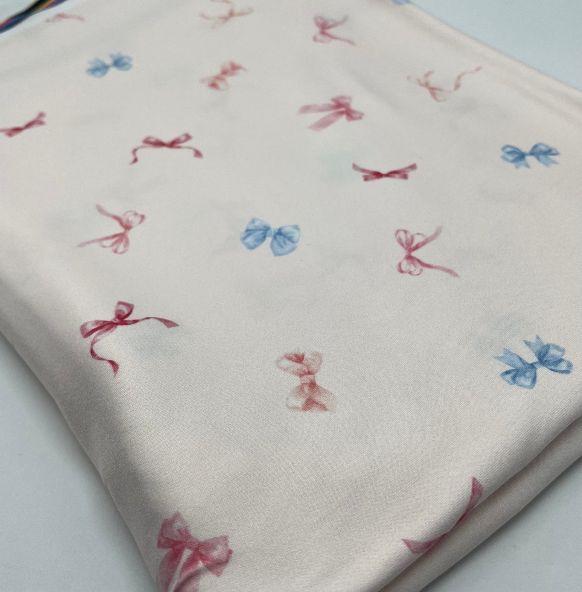 Soft Pink Multi Bows Super Soft Print Spun Poly Stretch Fabric - T9 Fabrics