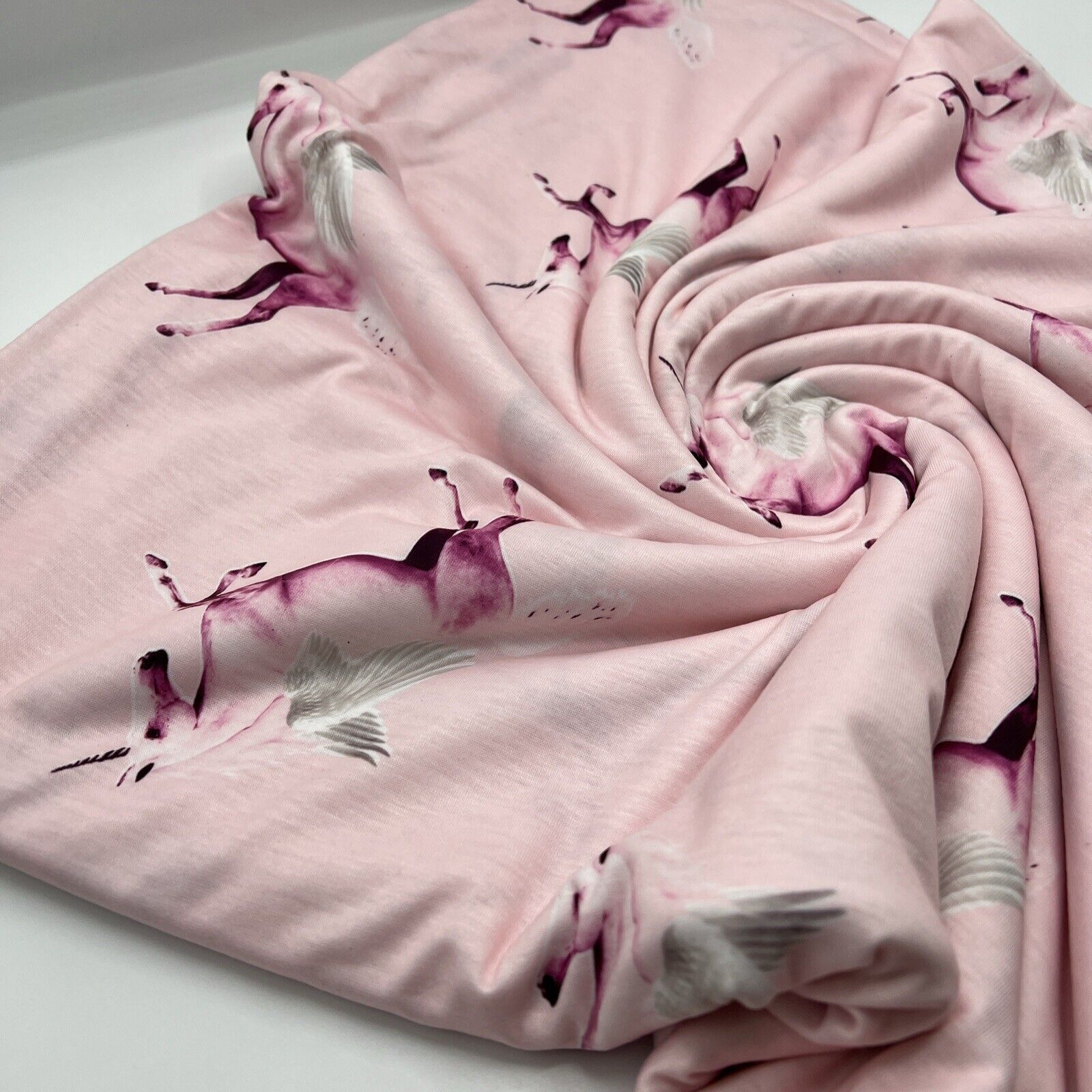 Soft Pink Unicorn Print Spun Poly Stretch Fabric - T9 Fabrics