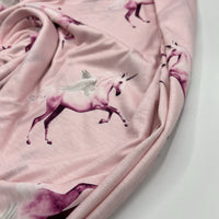 Soft Pink Unicorn Print Spun Poly Stretch Fabric - T9 Fabrics