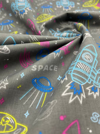 Space Jam Printed Poly Cotton 90 GSM 80/20 44 Inch Non Stretch - T9 Fabrics