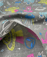 Space Jam Printed Poly Cotton 90 GSM 80/20 44 Inch Non Stretch - T9 Fabrics