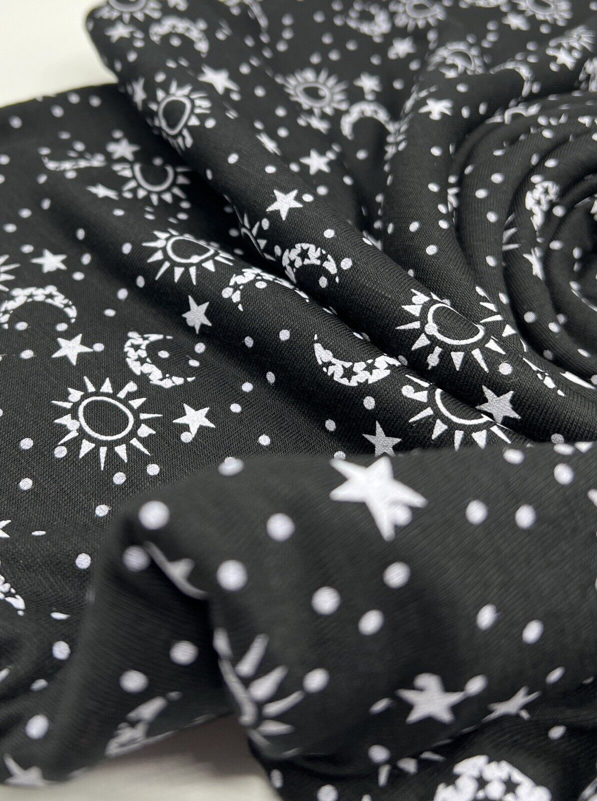 Star Moon Print Viscose Elastane Fabric - T9 Fabrics