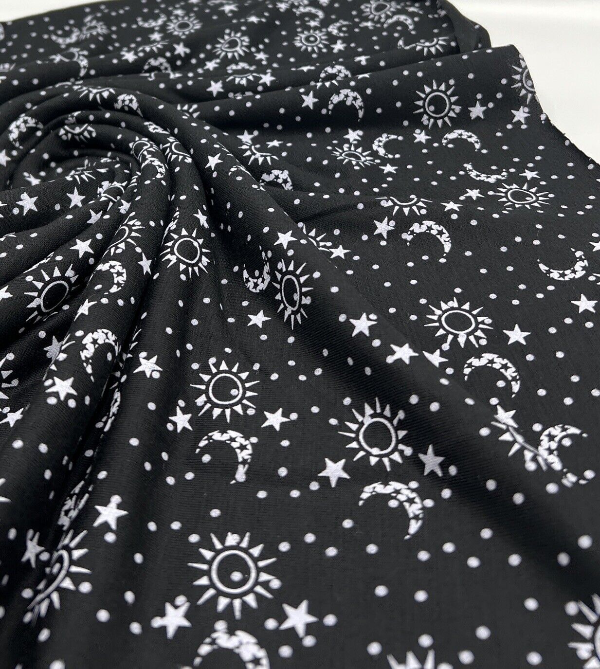 Star Moon Print Viscose Elastane Fabric - T9 Fabrics