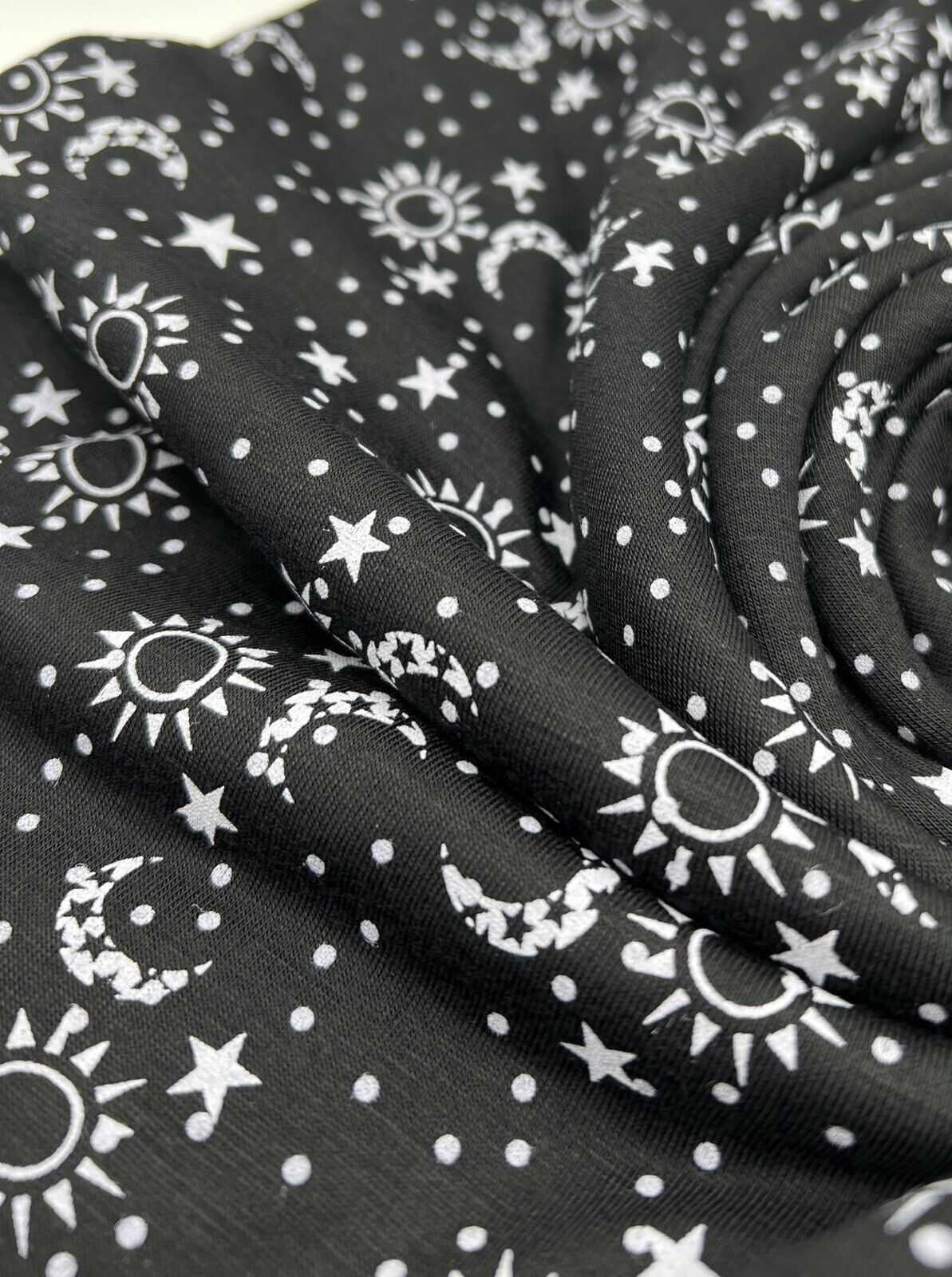 Star Moon Print Viscose Elastane Fabric - T9 Fabrics