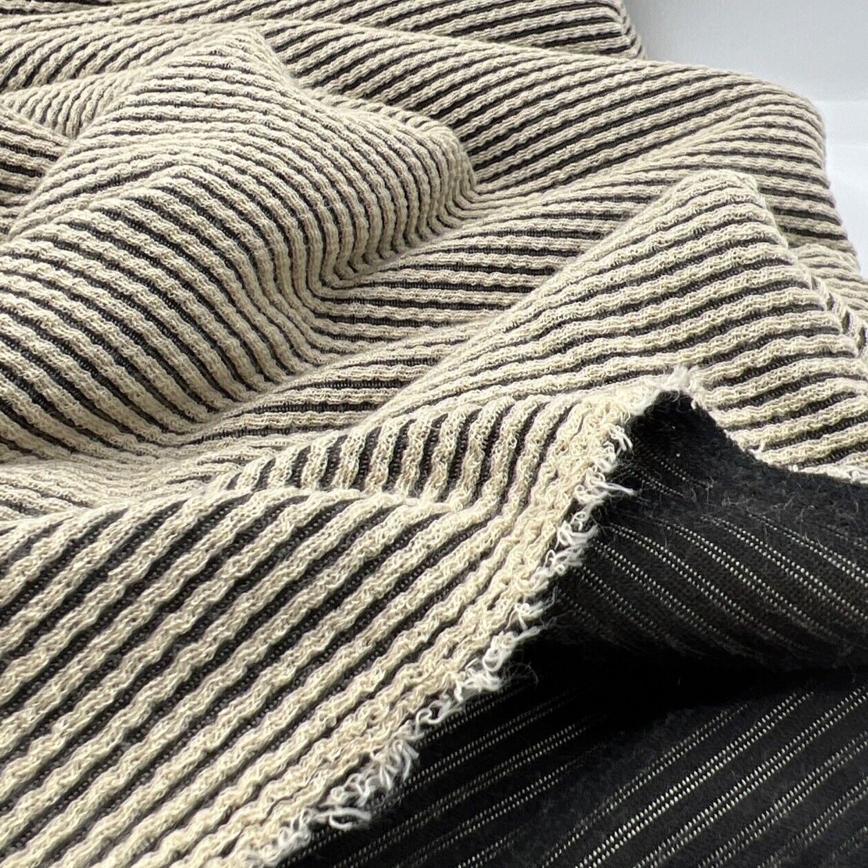 Stone & Black Crinkle Rib Stretch Fabric - T9 Fabrics