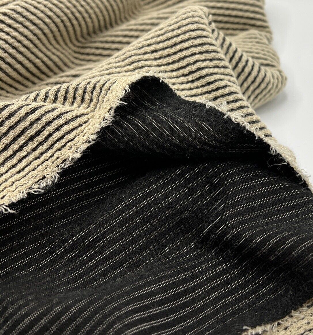 Stone & Black Crinkle Rib Stretch Fabric - T9 Fabrics