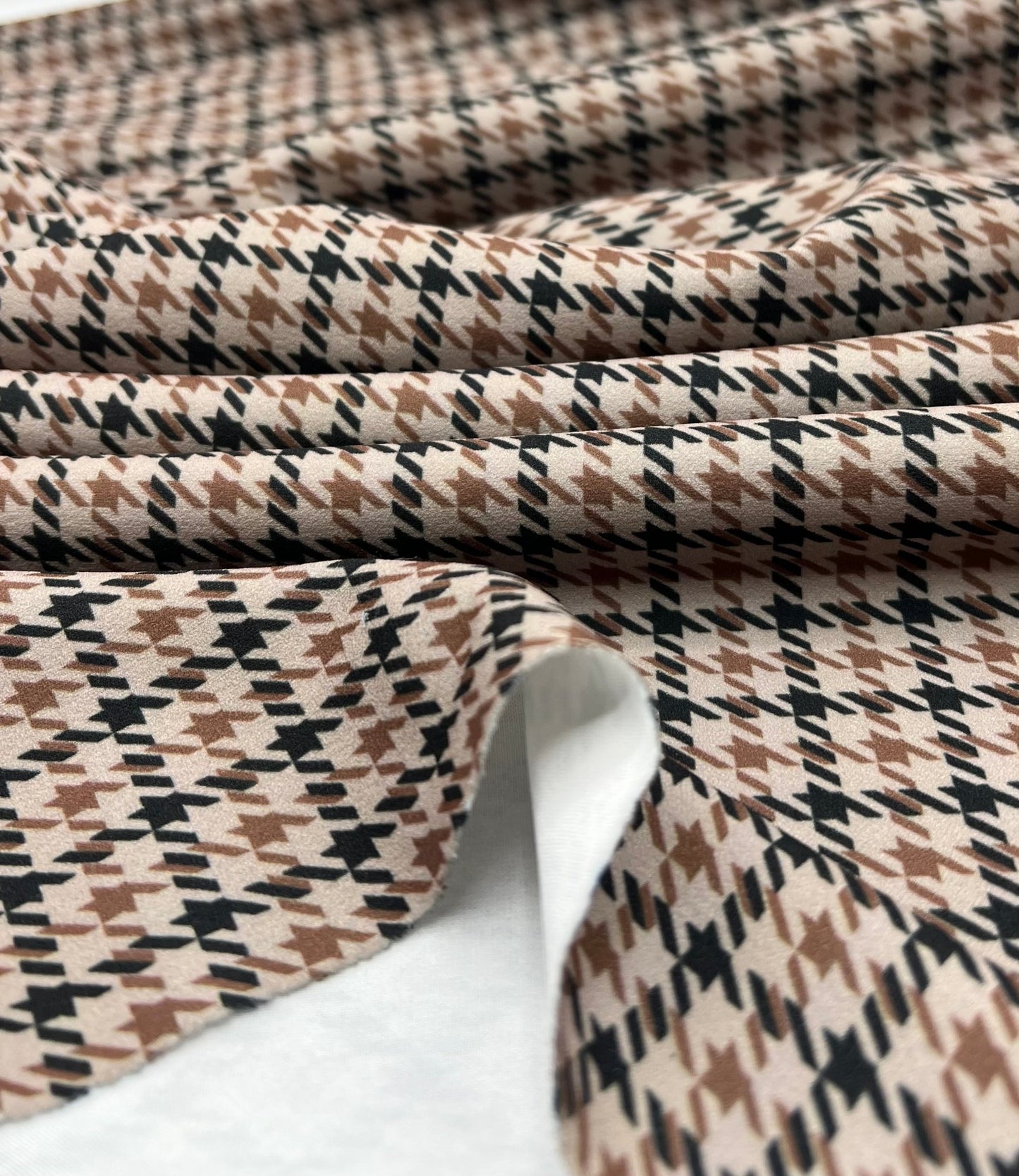 Stone Dogtooth Printed Scuba Crepe Jersey Fabric 4 Way Stretch - T9 Fabrics