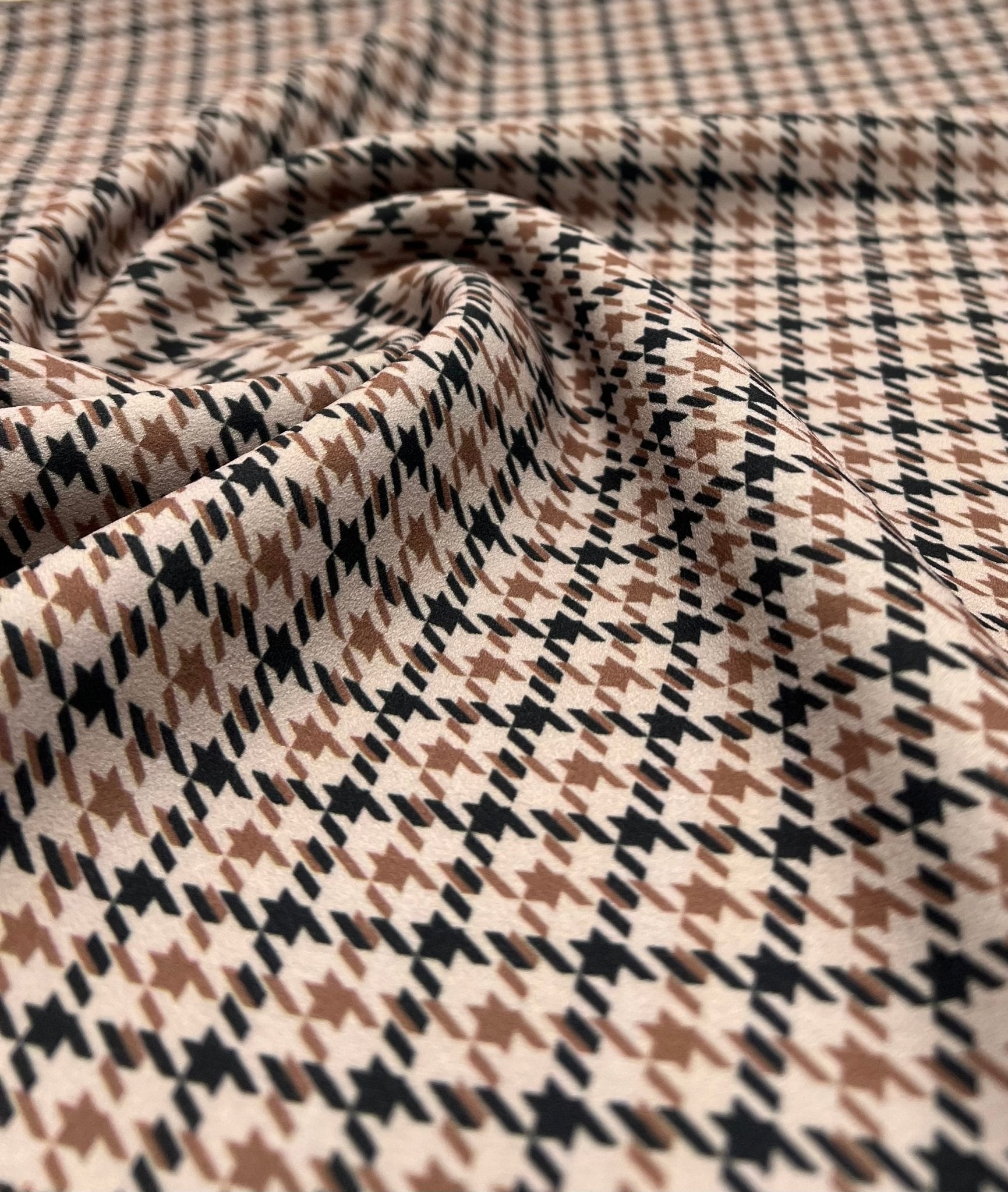 Stone Dogtooth Printed Scuba Crepe Jersey Fabric 4 Way Stretch - T9 Fabrics