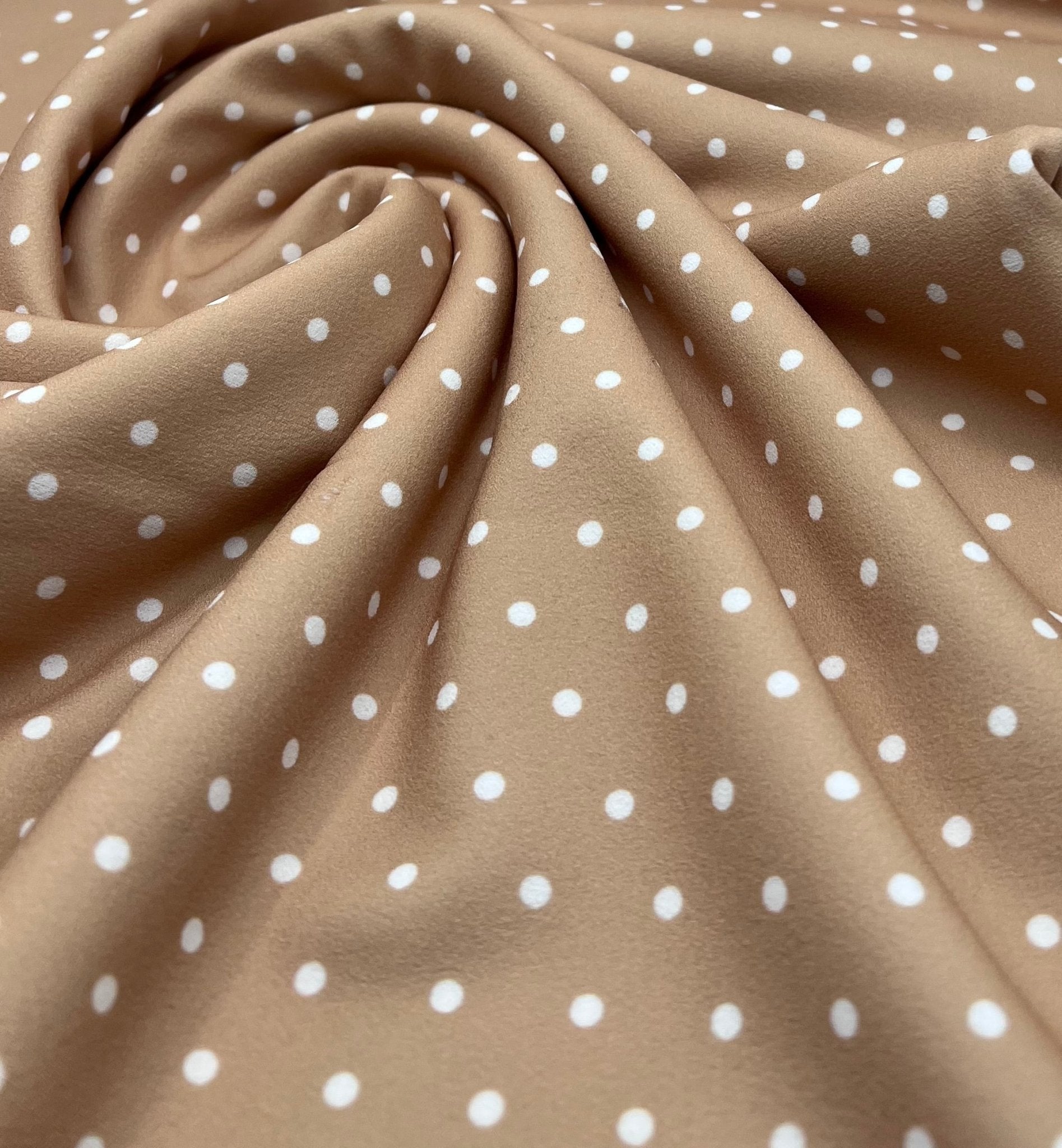 Stone Polka Dot Printed Scuba Crepe Jersey Fabric 4 Way Stretch - T9 Fabrics