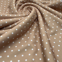 Stone Polka Dot Printed Scuba Crepe Jersey Fabric 4 Way Stretch - T9 Fabrics