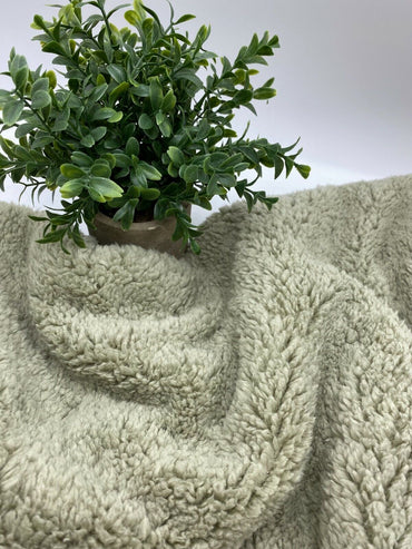 Stone Sherpa Fleece Fluffy Borg Faux Fur Fabric - T9 Fabrics