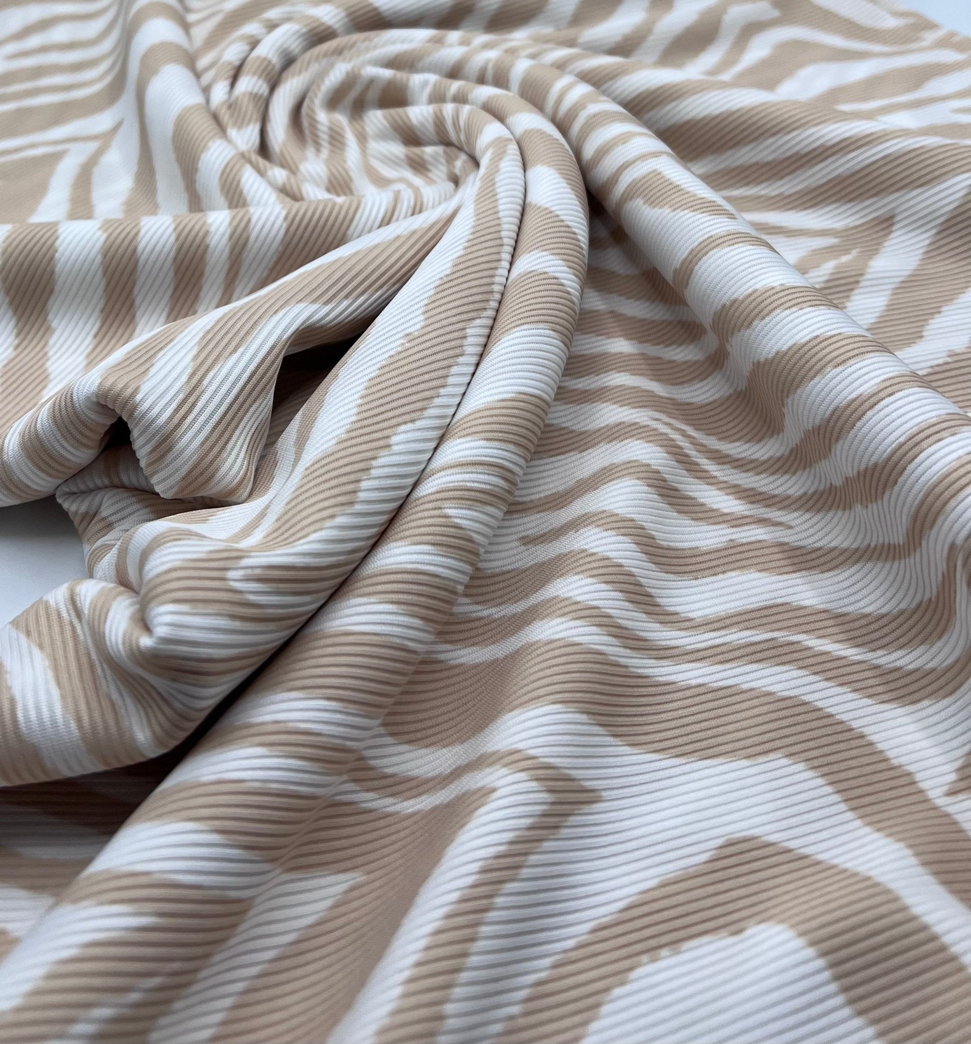 Stone & White Zebra 2X1 Fine Rib Stretch Fabric - T9 Fabrics