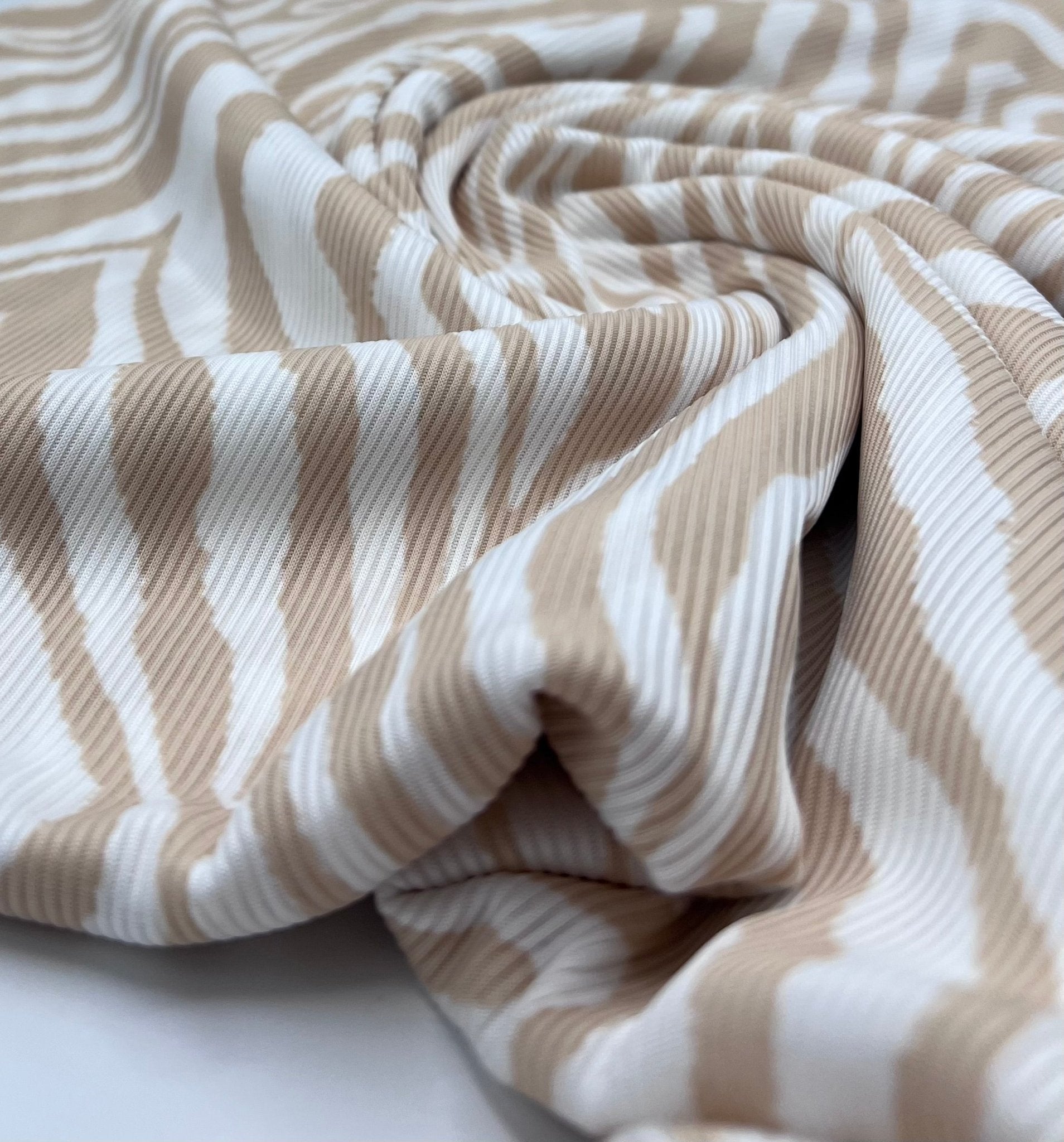 Stone & White Zebra 2X1 Fine Rib Stretch Fabric - T9 Fabrics