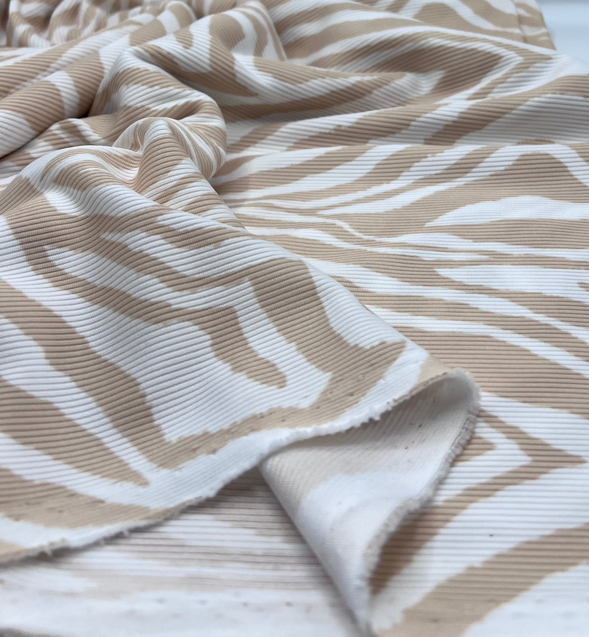 Stone & White Zebra 2X1 Fine Rib Stretch Fabric - T9 Fabrics