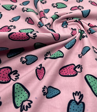 Strawberry Doodle Sweatshirting Cotton Lycra 2 Way Stretch - T9 Fabrics