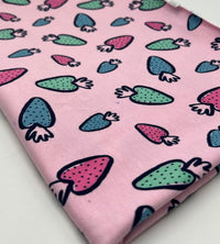 Strawberry Doodle Sweatshirting Cotton Lycra 2 Way Stretch - T9 Fabrics